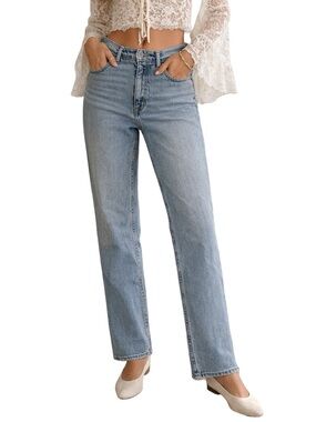 Hollister Classic High-Rise Straight Leg Jeans - Light Blue Size - 5 Short